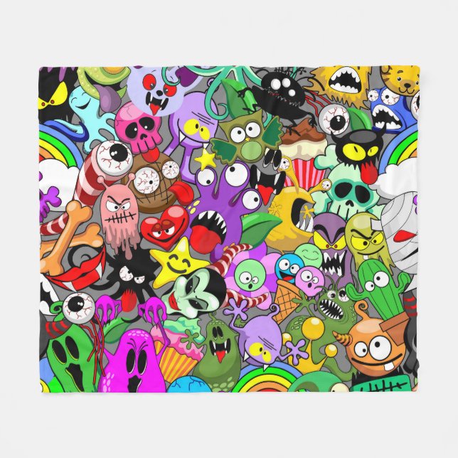 Monsters Cute Characters Halloween Pattern  Fleece Blanket (Front (Horizontal))