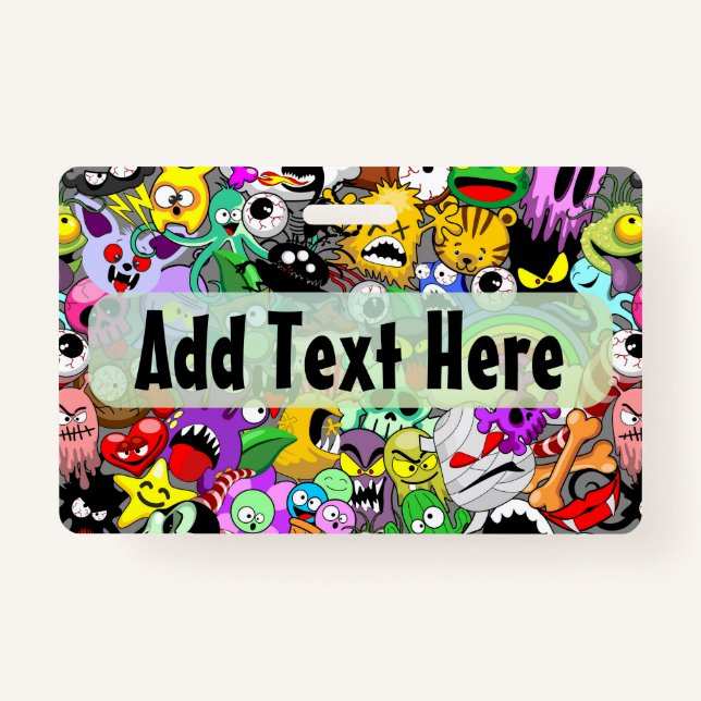 Monsters Cute Characters Halloween Pattern  ID Badge (Front)
