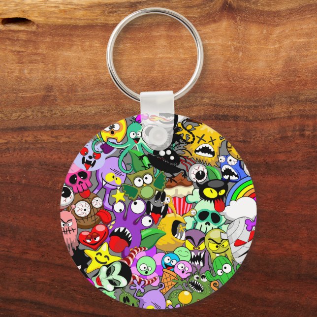 Monsters Cute Characters Halloween Pattern  Key Ring (Front)