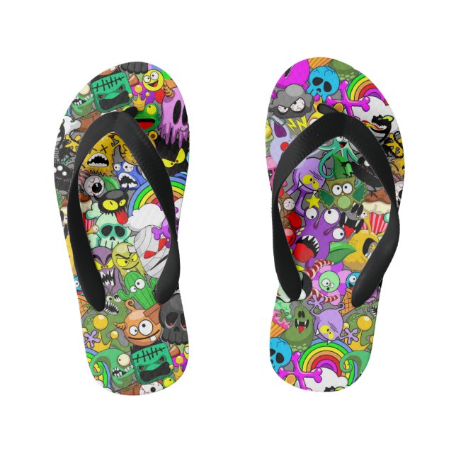 Monsters Cute Characters Halloween Pattern  Kid's Thongs (Footbed)
