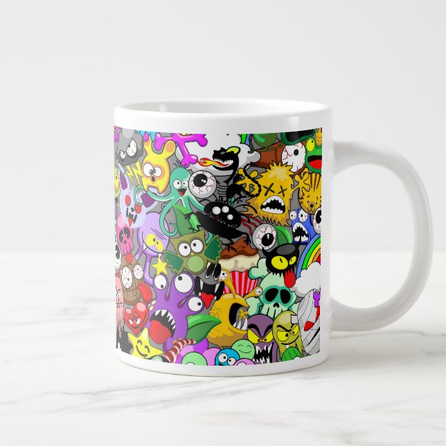 Monsters Cute Characters Halloween Pattern  Large Coffee Mug (Right)
