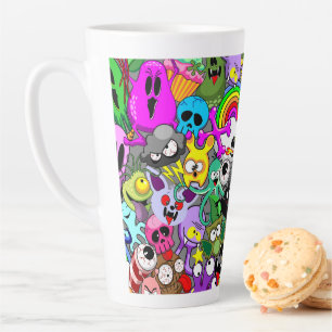 Monsters Cute Characters Halloween Pattern  Latte Mug