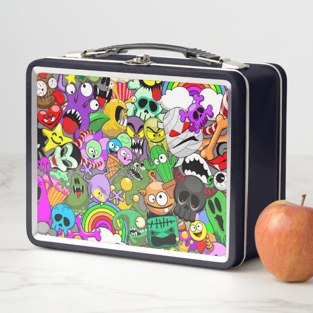 Monsters Cute Characters Halloween Pattern  Metal Lunch Box (In Situ)
