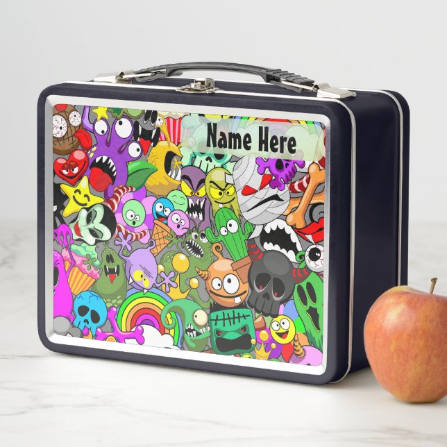 Monsters Cute Characters Halloween Pattern  Metal Lunch Box (In Situ)
