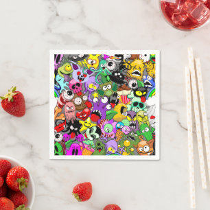 Monsters Cute Characters Halloween Pattern  Napkin