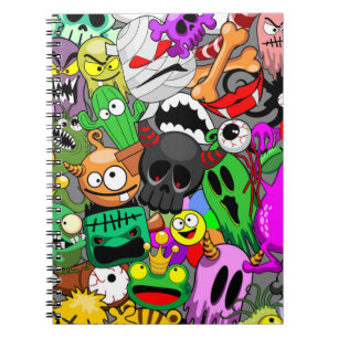 Monsters Cute Characters Halloween Pattern Notebook