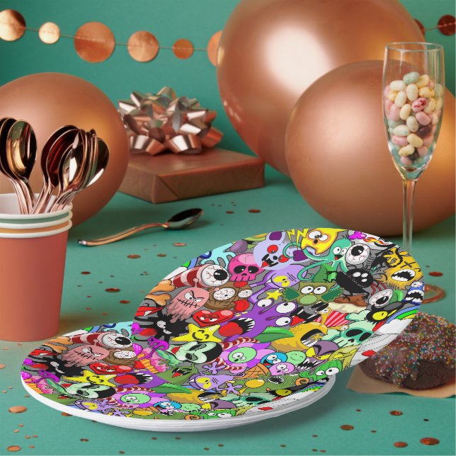 Monsters Cute Characters Halloween Pattern  Paper Plate (Multi)