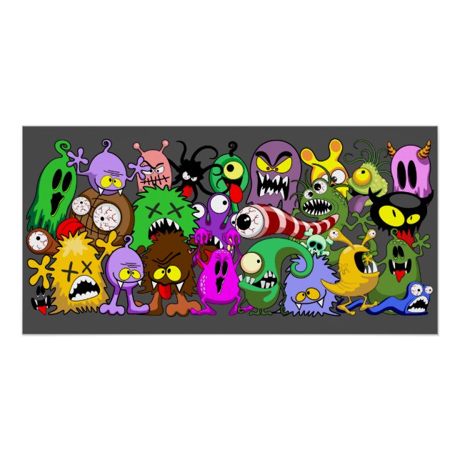 Monsters Cute Characters Halloween Pattern  Poster (Front)