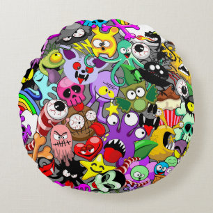 Monsters Cute Characters Halloween Pattern Round Cushion