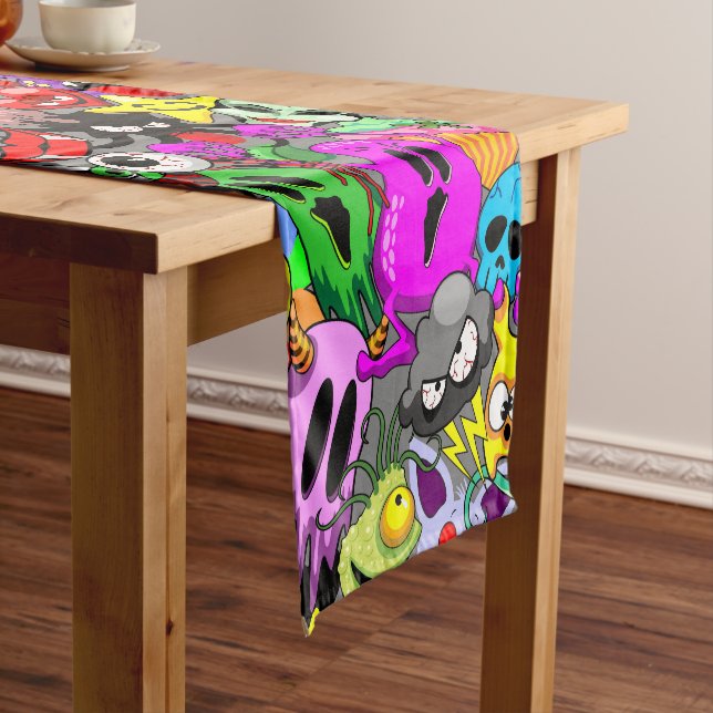 Monsters Cute Characters Halloween Pattern  Short Table Runner (In Situ)