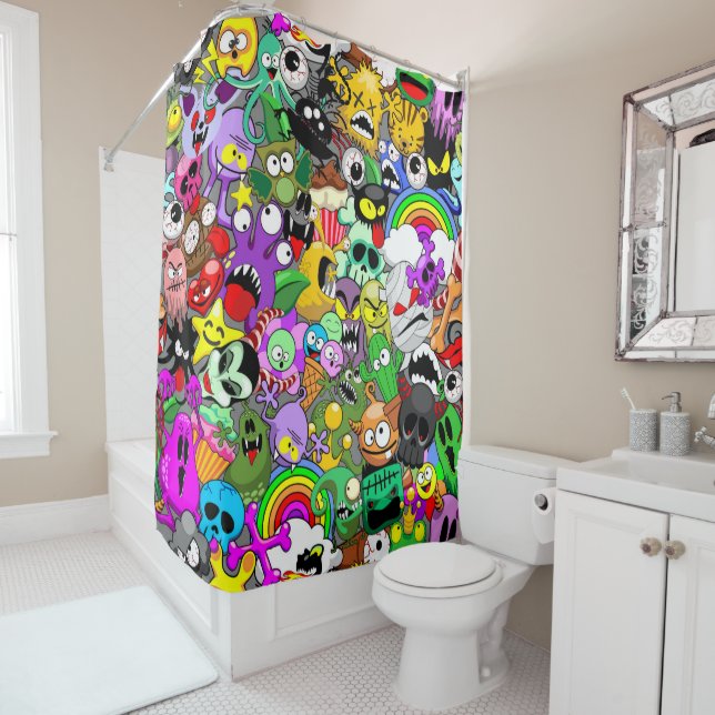 Monsters Cute Characters Halloween Pattern  Shower Curtain (In Situ)