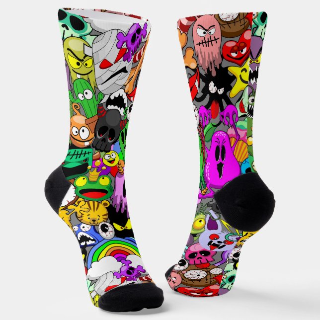 Monsters Cute Characters Halloween Pattern  Socks (Angled)