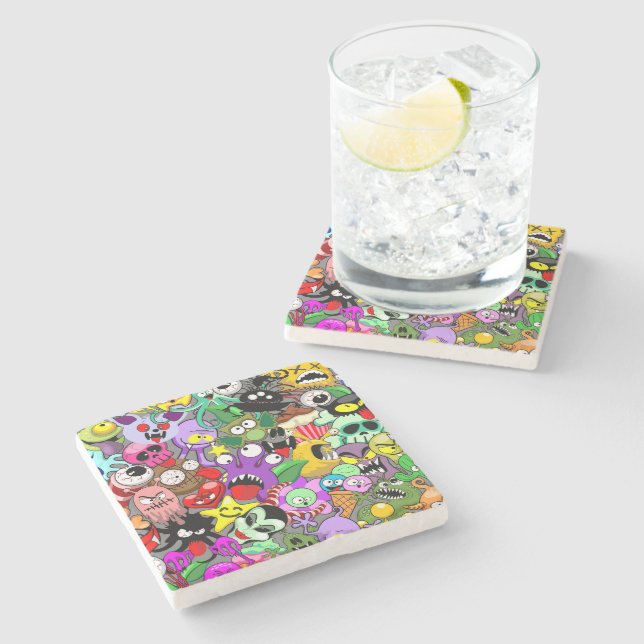Monsters Cute Characters Halloween Pattern  Stone Coaster (Side)