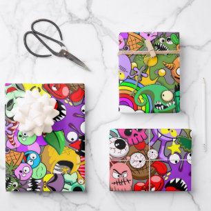 Monsters Cute Characters Halloween Pattern  Wrapping Paper Sheet
