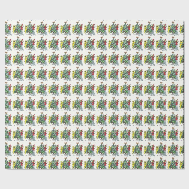 Monsters Decorating Christmas Tree Gift Wrap Paper (Seam)