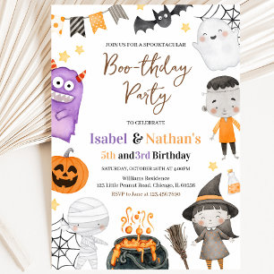 Monsters Halloween Double Birthday Invitation