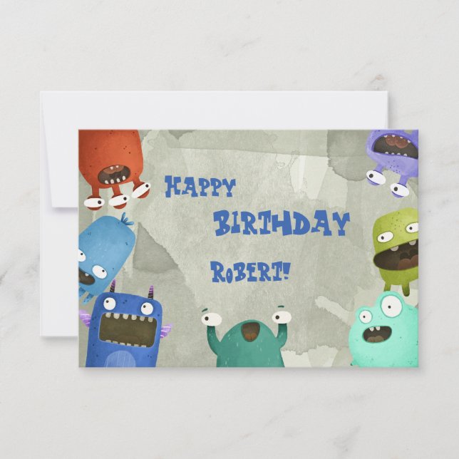 Monsters Happy Birthday kid Greeting Card (Front)