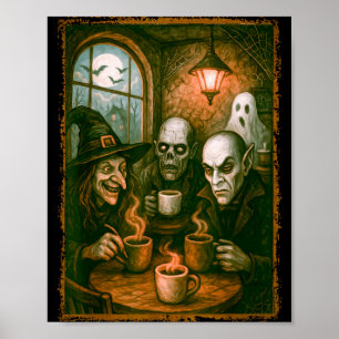 Monsters In Coffee Shop Coffee Lovers Barista Hall Poster