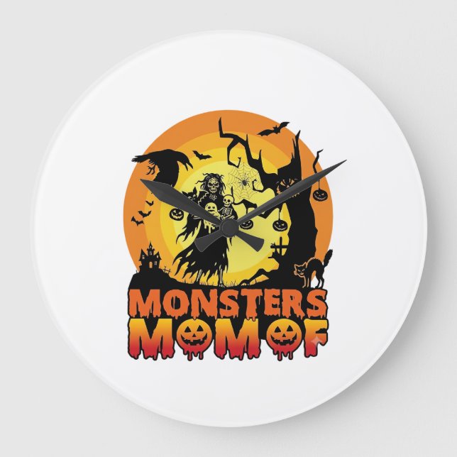 Monsters Mum Halloween Monster Ghost Skeleton Spoo Large Clock (Front)