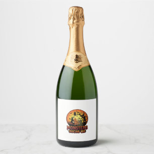 Monsters Mum Halloween Skeleton Pumpkin Owl Spooky Sparkling Wine Label