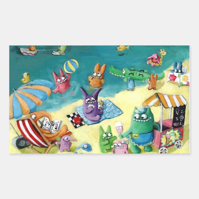 Monsters on the Beach Rectangular Sticker (Front)