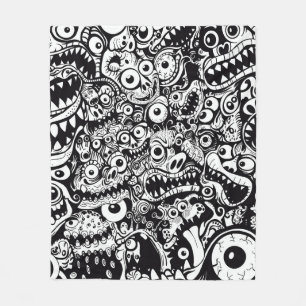 monsters pattern ugly abstract spooky scary creepy fleece blanket