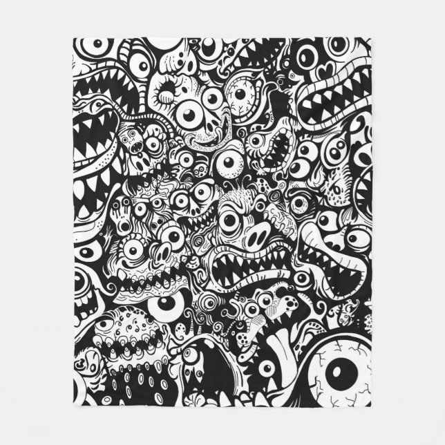 monsters pattern ugly abstract spooky scary creepy fleece blanket (Front)