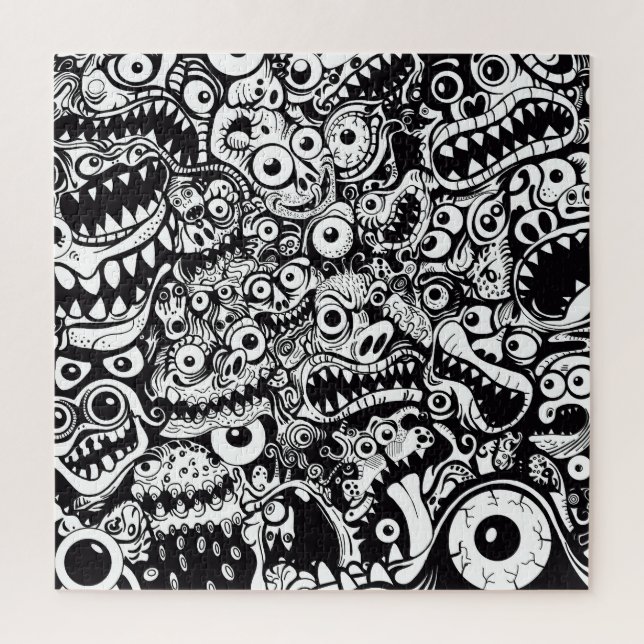 monsters pattern ugly abstract spooky scary creepy jigsaw puzzle (Vertical)