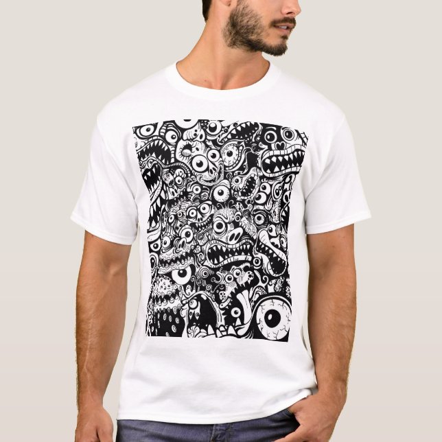monsters pattern ugly abstract spooky scary creepy T-Shirt (Front)