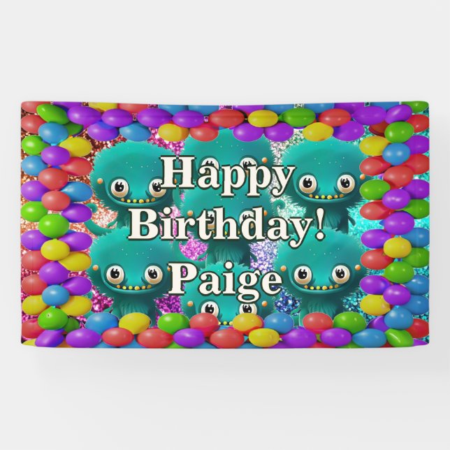 Monsters Personalised character birthday banner (Horizontal)