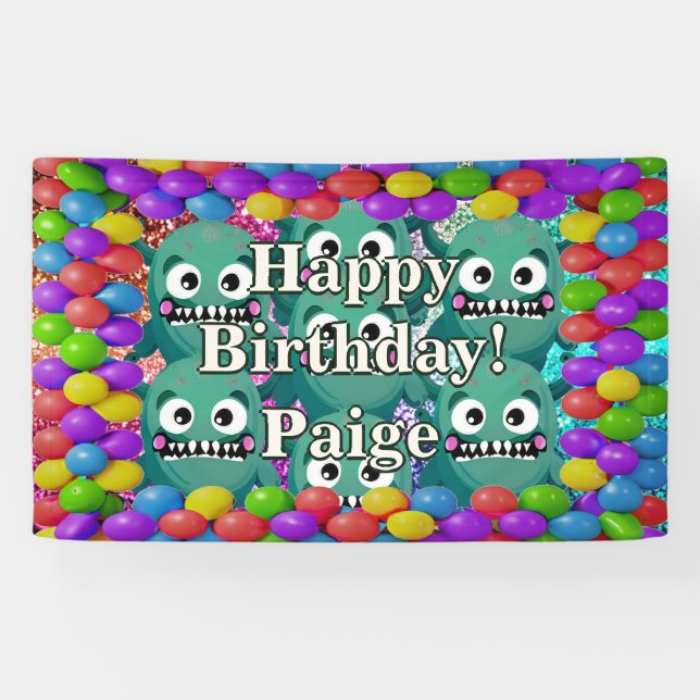 Monsters Personalised character birthday banner (Horizontal)