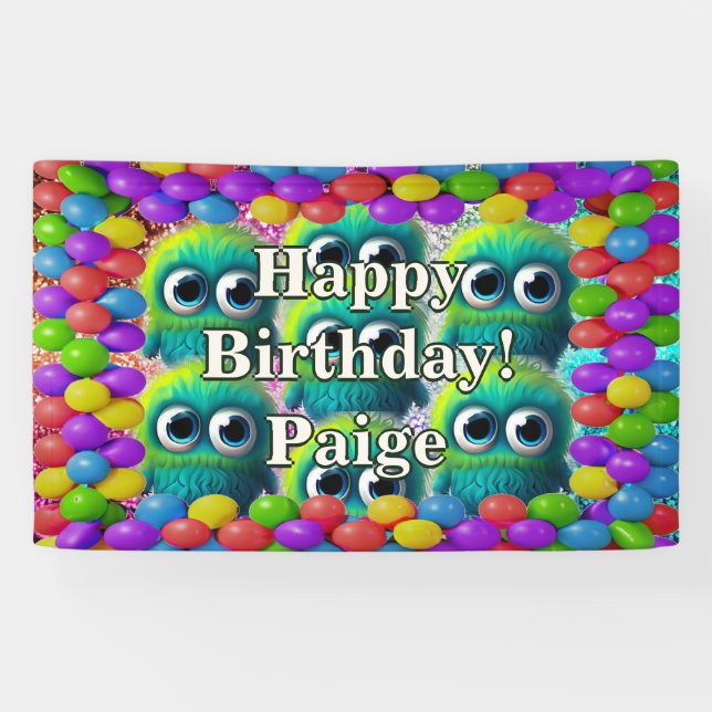 Monsters Personalised character birthday banner (Horizontal)