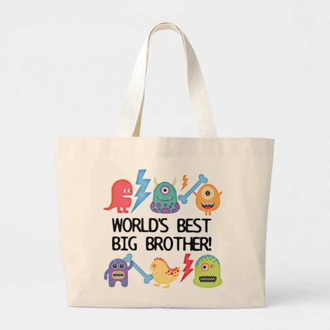 Monsters World's Best Big Brother Large Tote Bag (Front)
