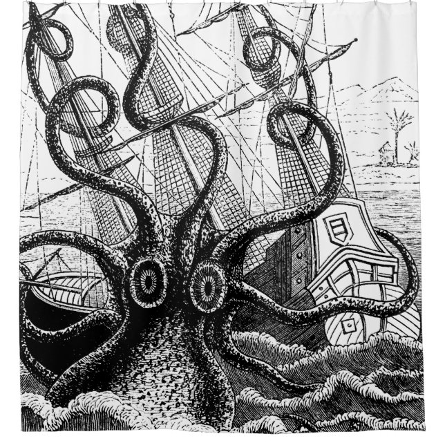 Monstrous Octopus Attacks a Ship Shower Curtain (Front)