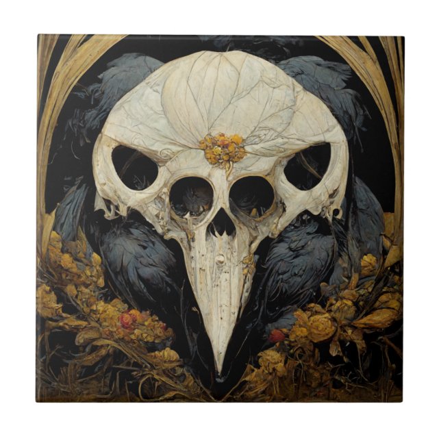 Monstrous Raven Horror Goth Gothic Ceramic Tile (Front)