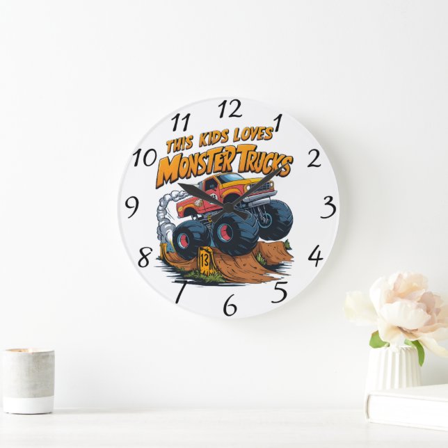 Monstrous Truck Conquers Dirt Pile Large Clock (Home)