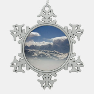 Mont Blanc France Holiday Card Poster Photo Block Snowflake Pewter Christmas Ornament