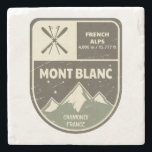 Mont Blanc French Alps Chamonix France  Stone Coaster<br><div class="desc">Mont Blanc Ski Badge Design with elevation and location details.</div>