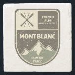 Mont Blanc French Alps Chamonix France  Stone Coaster<br><div class="desc">Mont Blanc Ski Badge Design with elevation and location details.</div>