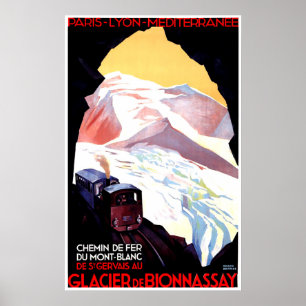 Mont Blanc,mountain France, vintage railway travel Poster