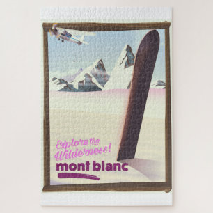 mont blanc Snowboarding travel poster. Jigsaw Puzzle