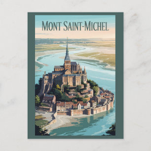 Mont-Saint-Michel France Illustration Travel Art Postcard