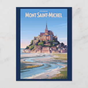Mont Saint Michel Illustration Travel Art Vintage Postcard