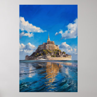 Mont Saint-Michel Oil Painting in Broad Daylight Poster