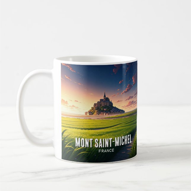 Mont Saint-Michel Sunset Postcard Coffee Mug (Left)