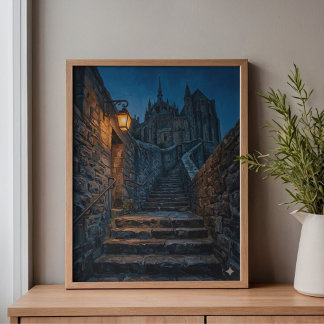 Mont Saint-Michel Twilight Lantern Art Canvas Print