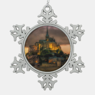 Mont St Michel Island Church Normandy Snowflake Pewter Christmas Ornament