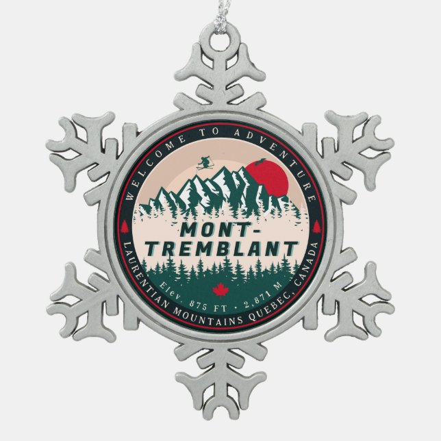 Mont-Tremblant Quebec Laurentian Mountains Canada Snowflake Pewter Christmas Ornament (Front)