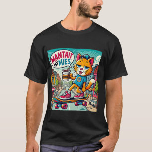 Montag ist mies Montat Stadt Cat Coffee Skateboard T-Shirt
