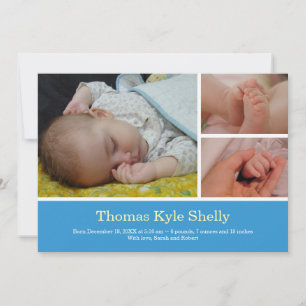 Montage 3 photo sweet blue baby birth announcement
